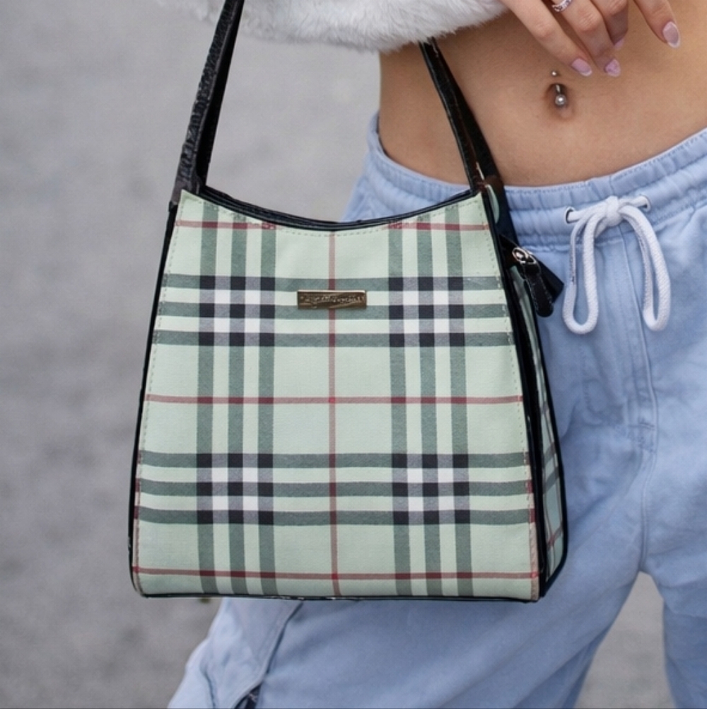 Vintage Y2K Mint Green Plaid Purse Classic Plaid Shoulder Bag